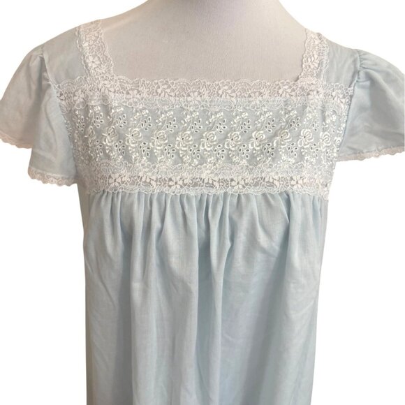 Adonna Light Blue Nightgown Size L Lace Trim Cap Sleeve VTG Cotton Blend USA - Picture 2 of 13